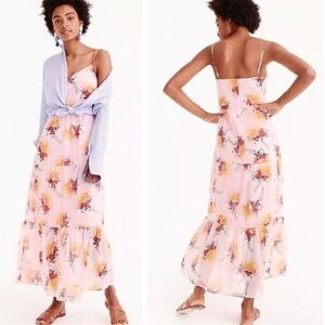 J. Crew Mercantile pink sunburst floral tiered maxi dress